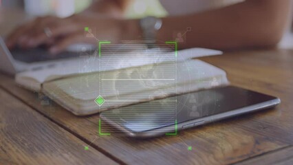 Poster - Animation of data processing over person using laptop