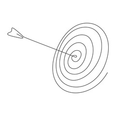 Poster - target with arrow continuous line drawing. hand drawn linear goal circle. vector illustration isolat