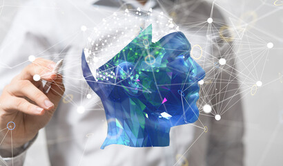 Aufkleber - holding 3D rendering group of blue people