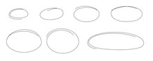 Sketch Highlight Ovals Marker Line. Doodle Marker Hand Drawn Highlight Scrawl Circles . Marker Sketch. Highlighting Text And Important Objects. Round Scribble Frames. Vector Illustration On White.