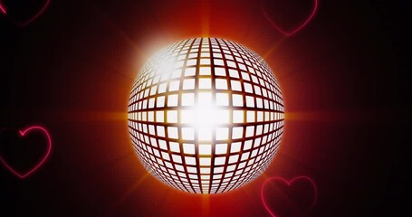 Poster - Animation of glowing heart shapes on black background