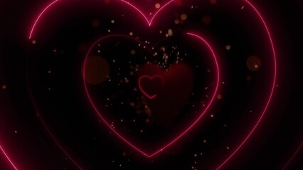 Poster - Animation of glowing heart shapes on black background