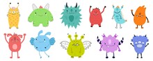 Hand Drawn Set Of Cartoon Cute Monsters Halloween Design