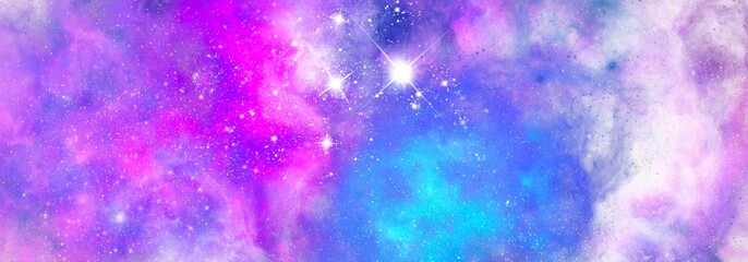 Wall Mural - Space background with realistic nebula and shining stars. Abstract scientific background with nebulae and stars in space. Nebula night starry sky in rainbow colors. Multicolor outer space.