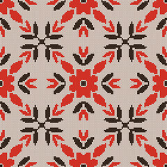 Canvas Print - Cross stitch Ukrainian flower folk seamless vector pattern. Embroidery ethnic flower background