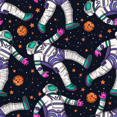 Wall Mural - astronaut cosmos galaxy universe science cosmic space seamless vector pattern