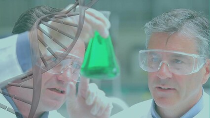 Poster - animation of dna over caucasian senior male lab workers with samples