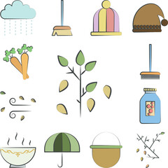 Poster - leaves fall colored hand drawn icon in a collection with other items