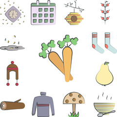 Poster - Carrot colored hand drawn icon in a collection with other items