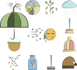 Wall Mural - Rainy and windy colored hand drawn icon in a collection with other items