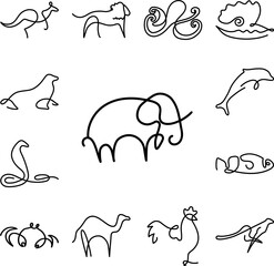 Poster - Elephant one line icon in a collection with other items