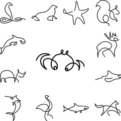Poster - Crab one line icon in a collection with other items