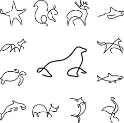Poster - Monk seal one line icon in a collection with other items