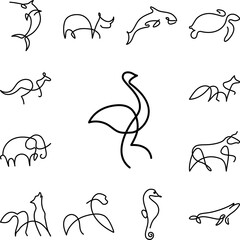Poster - Ostrich one line icon in a collection with other items