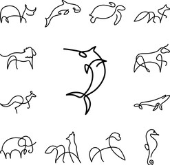 Poster - Saw nose shark one line icon in a collection with other items