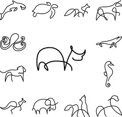 Wall Mural - Rhinoceros one line icon in a collection with other items