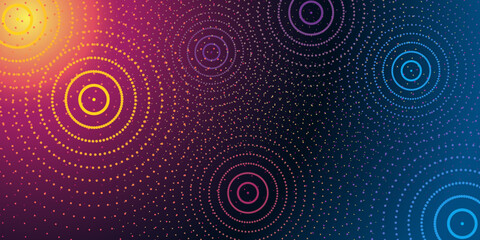 Abstract modern banner with rings, ripples on gradient yellow, pink blue background
