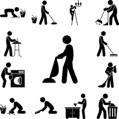 Poster - man vacuum cleaner icon in a collection with other items