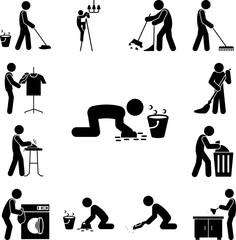 Poster - man scrubbing sponge icon in a collection with other items