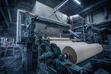 Fototapeta  - Paper production machine in wastepaper recycling factory. Paper and pulp mill.