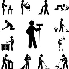 Poster - man cleaning icon in a collection with other items