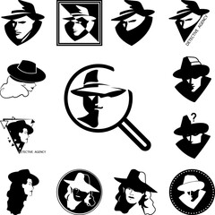 Poster - detective search black and white icon in a collection with other items
