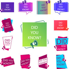 Poster - did you know tag, color, megaphone, green icon in a collection with other items