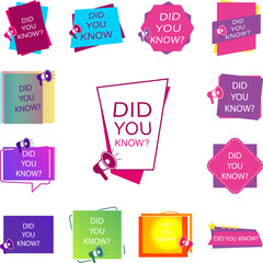 Poster - did you know tag, color, megaphone icon in a collection with other items