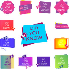 Poster - did you know tag, color, megaphone icon in a collection with other items
