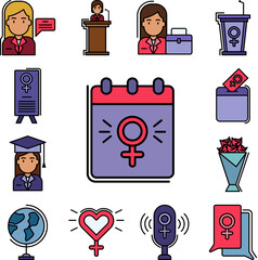 Sticker - women's day, gender, calendar icon in a collection with other items