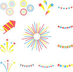 Poster - fireworks colored icon in a collection with other items