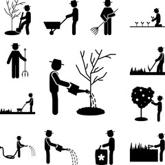 Poster - man watering of tree icon in a collection with other items