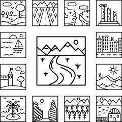 Poster - curve outline icon in a collection with other items