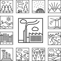 Poster - factory outline icon in a collection with other items