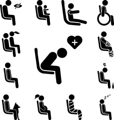 Poster - seating place for patientsplace for person with luggage icon in a collection with other items