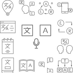 Poster - Languages, microphone, translator icon in a collection with other items