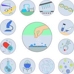 Poster - Biotechnology, Nano test, hand in badge icon in a collection with other items