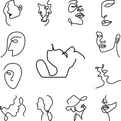 Poster - one line, man and woman, love icon in a collection with other items