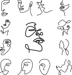 Canvas Print - one line, face, woman icon in a collection with other items