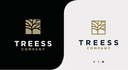 Nature logo with simple golden oak tree concept Illustration