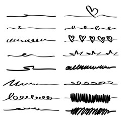 Poster - Hand drawn set of Border, underline, curly swishes, swashes, swoops. swirl, signature. Highlight text elements. doodle vector illustration
