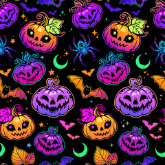 Wall Mural - bright seamless halloween pattern from different elements