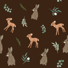 Pattern Baby Animal Rabbit And Deer Free Vector
