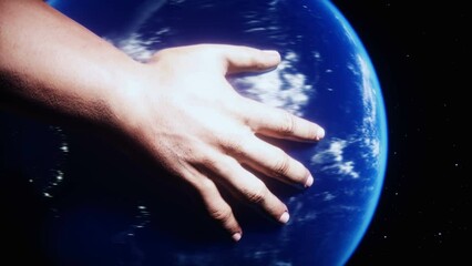 Wall Mural - the earth planet in hands. outer space. realistic 4k animation.
