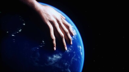 Wall Mural - the earth planet in hands. outer space. realistic 4k animation.