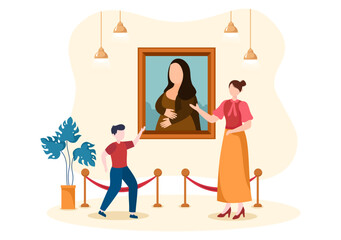 Wall Mural - Art Gallery Museum Cartoon Illustration with Exhibition, Culture, Sculpture, Painting and Some People to See it in Flat Style Design