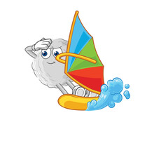 Rock Windsurfing Character. Mascot Vector