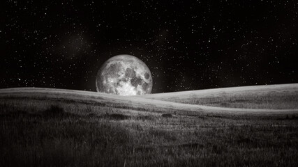 Wall Mural - full moon and grassland and hill at nightscape