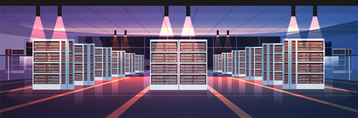 Fototapete - data center room interior hosting server computer information database synchronize technology connection cyber network