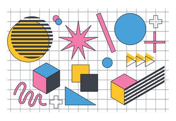 Wall Mural - geometric shapes set. collection of various abstract patterns and shapes in retro minimalistic style
